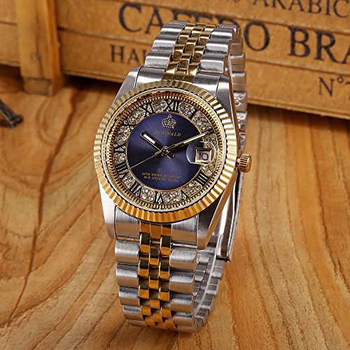 Fanmis Women's Luxury Dress Rhinestone Stainless Steel Waterproof Quartz Date Luminous Casual Watch Silver Green (Silver Blue) #TOP2