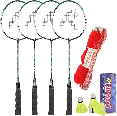 Hipkoo Sports Juego completo de raquetas de bádminton de aluminio, 2 raquetas de cuerpo ancho con tapa, 10 volantes y red, ideal para principiantes,