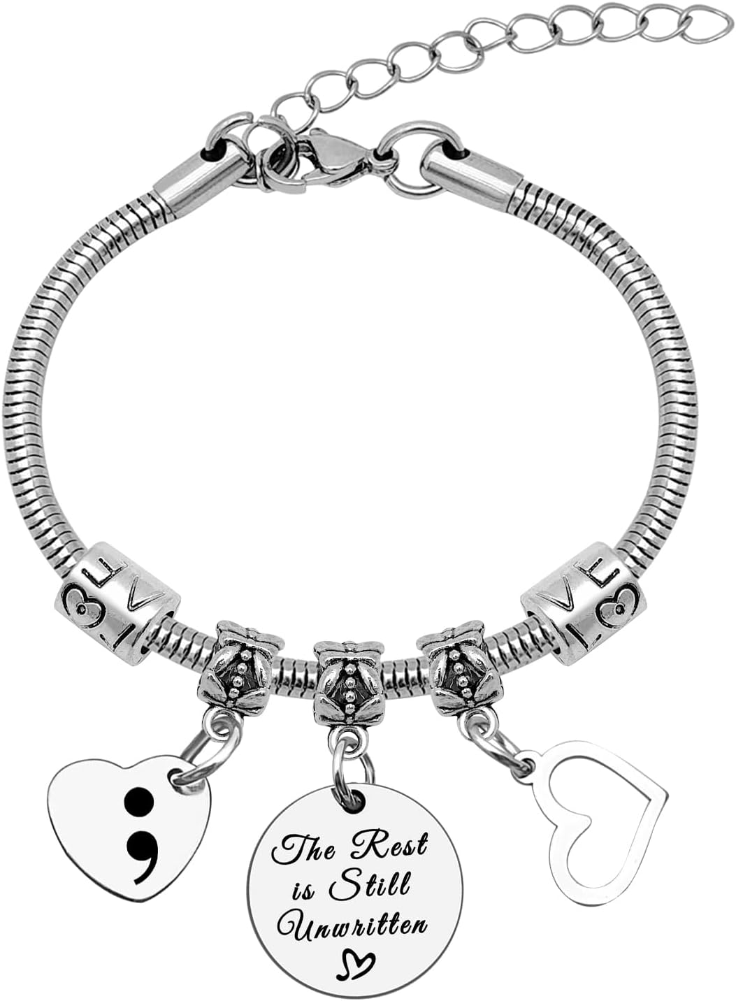 Semicolon Bracelets Mental Health Gifts for Women Suicide Prevention Awareness Jewelry Bangle Bracelet Inspirational Quote Gift Motivational Gift for Friend Her The Rest is Still Unwritten