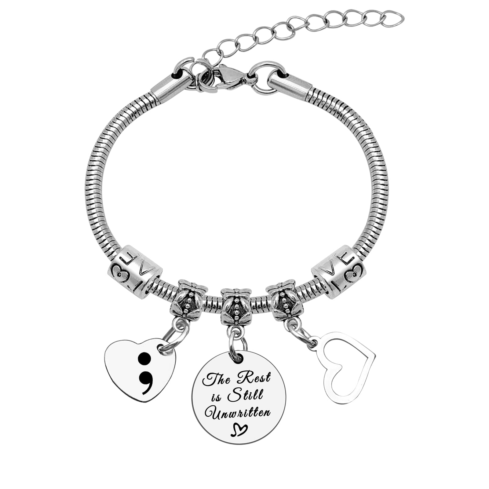 MwphuySemicolon Bracelets Mental Health Gifts for Women Suicide Prevention Awareness Jewelry Bangle Bracelet Inspirational Quote Gift Motivational Gift for Friend Her The Rest is Still Unwritten