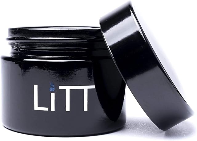 LiTT Stash Storage Jar  Black, Airtight UV Glass Storage Jar, Odour/Smell Resistant, Refillable Container. Portable Storage Accessory (50ml LITT)