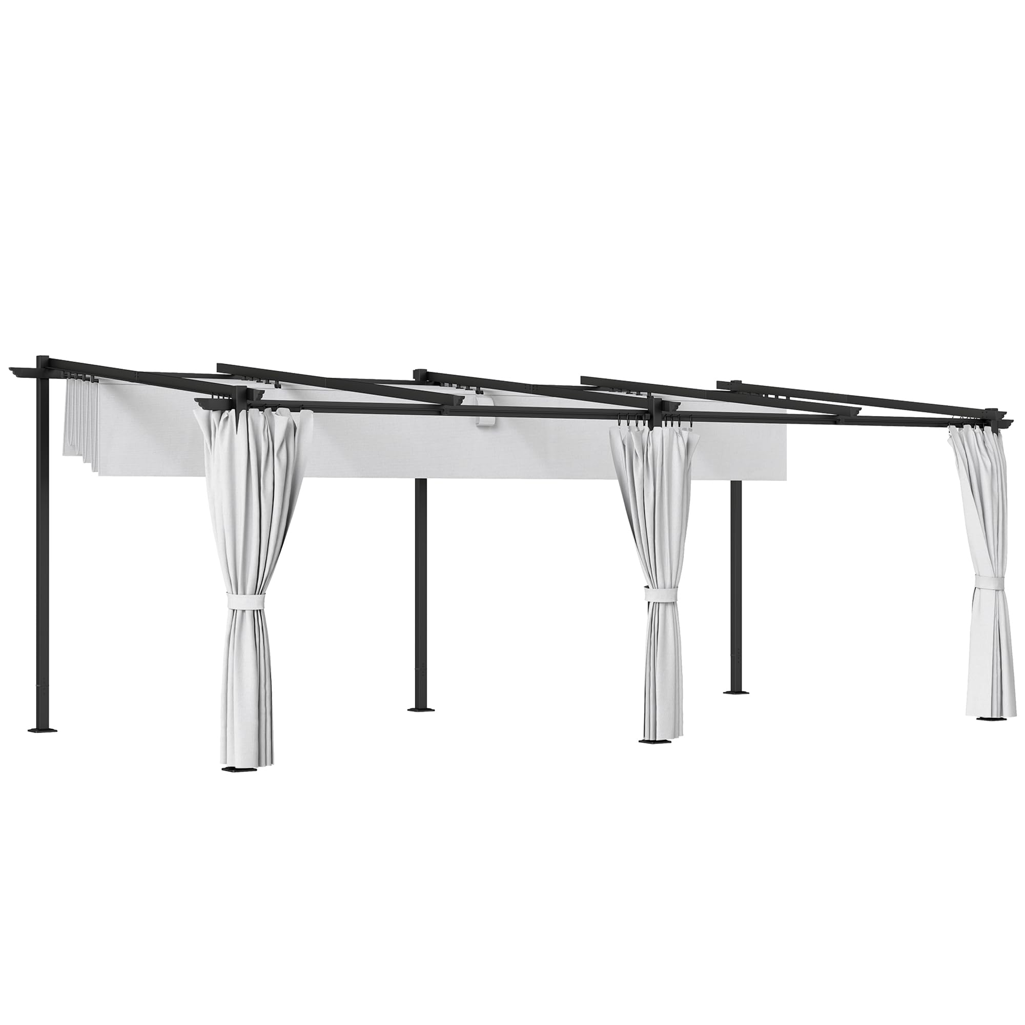 Outsunny Pergola rétractable 3 x 6 m avec Rideaux latéraux, tonnelle de Jardin en métal avec Protection Solaire UPF30+, abri pour terrasse, Patio, Gris Clair