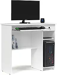 Mesa Escrivaninha para Computador Viena 1 Gaveta, Prateleira e Suporte Retrátil para Teclado (BRANCO)