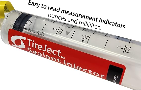 TireJect Tire Sealant Injector - Tubeless Sealant Injector Syringe Applicator Presta & Schrader Compatible - Easy Tire Sealant Installation for Bicycle & All Vehicles - 2oz with Valve Core Tools