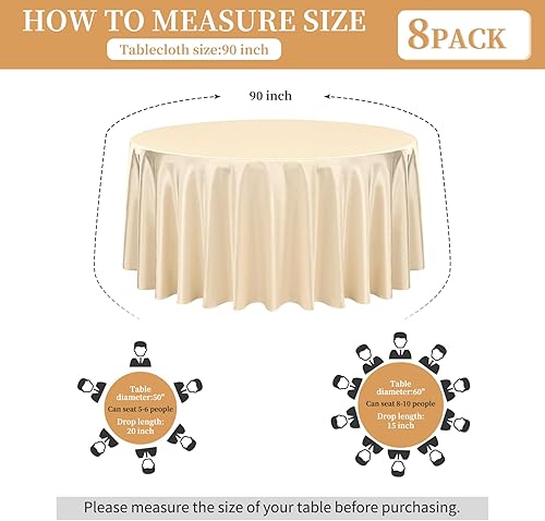 Miniatura 2 de FXKS Paquete de 10 manteles de satén de 90 pulgadas, color champán, redondo, sedoso, suave, lavable, mantel sedoso superpuesto para decoración de