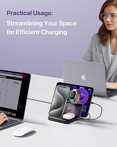 Miniatura 6 de Estación de carga 5 en 1, para iPhone 15 Pro15 Pro Max15, iPad ProAirMini, Apple Watch 9Ultra 2, estación de carga para iPad, base de carga