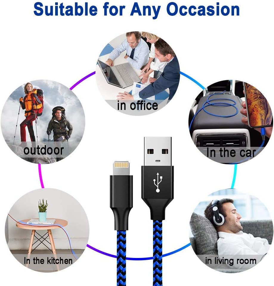 6FT iPhone Charger Lightning Cables, 5Pack Mfi Certified Charging Cable USB Syncing Data & High-Speed Nylon Braided Cord Cable Compatible iPhone 12 11 Pro Max XR XS X 8 8 Plus iPad iPod Air & More