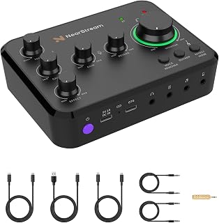 NearStream Audio Interface for Recording, Streaming, Podcasting, Rechargeable Audio Mixer with Pro-preamp, 8 Channel, XLR, 48V Phantom Power, Line & DI Inputs, Bluetooth, for PC & Smartphone (AMIX20B)