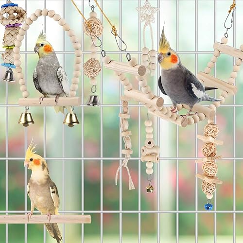 Miniatura 2 de Juguetes de columpio para pájaros, hamaca colgante para masticar, escalar, jaula de pájaros, juguetes para periquitos, conure, cacatúas, mynah,