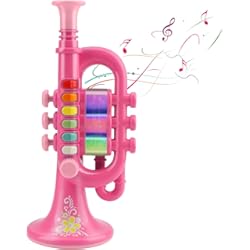 CestMall Trompeta de Juguete, Trompeta con música, portátil, para niños, Juguete de plástico, Trompeta, con Instrumento Musical Iluminado, Trompeta, Regalo para Aprendizaje y Entretenimiento (Red)