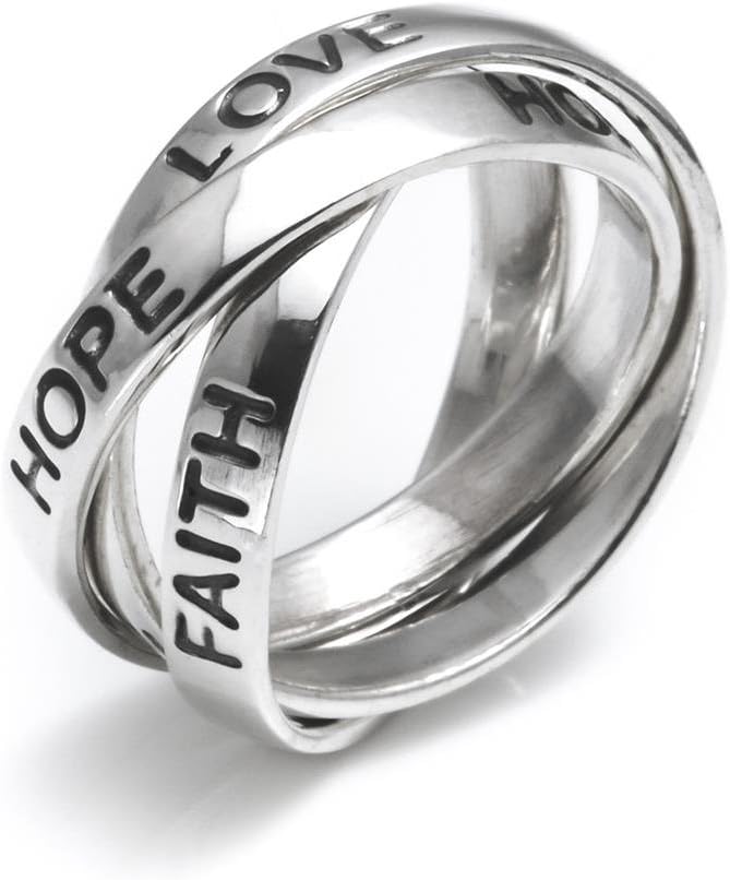 SilverlyRussian Wedding Ring His and Hers - Classic 925 Sterling Silver Rings for Women - Triple Band - Love Faith Hope Words Engraved Multiband Wedding Ring - Mum Daughter Auntie Gifts
