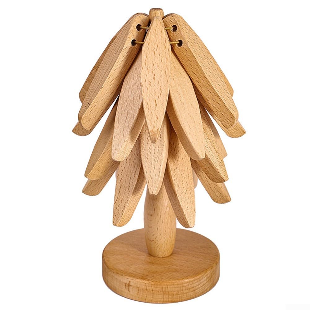 Hasaller Wooden Trivets for Hot Dishes Tree Shape Trivet Set Beech Wood Tree Shape Trivets Wooden Tree Coaster A Tree Beech Wood Ornaments Insulation Pad Table Mat Kitchen Table Decor(A)