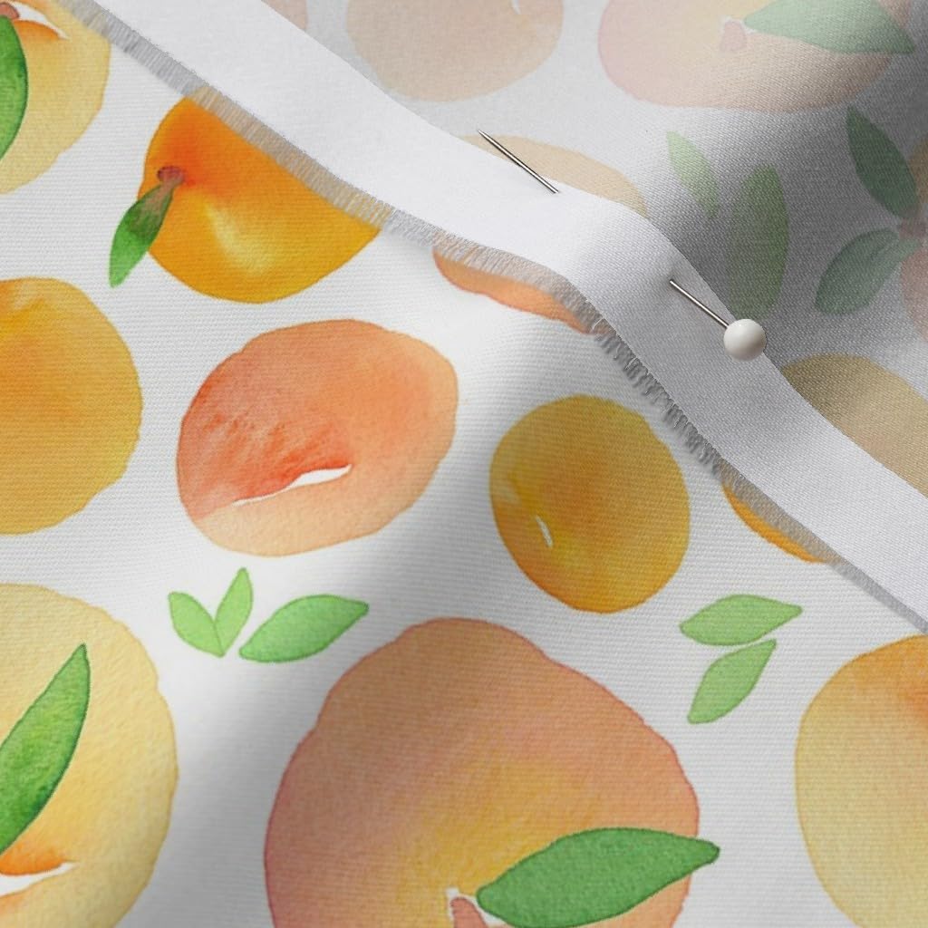 Spoonflower Fabric - Watercolor Peaches Peach Apricot Orange Fruit Summer Printed on Organic Cotton Sateen Fabric by The Yard - Sewing Quilting Apparel Home Decor