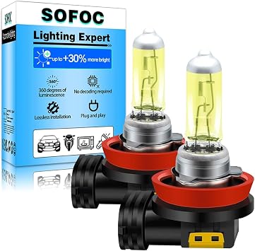 SOFOC H8 PGJ19-1 Halogen Bulb 12V 35W Yellow for Car Fog&DRL Lights, 2PCS | Non-Polarity, OEM Replacement, Enhanced Visibility in Fog and Rain, 30% Brighter than Standard Bulbs, Plug and Play