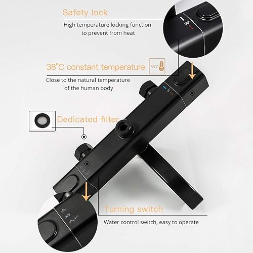 Miniatura 3 de ESBANT 10 Inch Thermostatic Mixer Shower Black Shower System Wall Mounted Shower Combo Set with Top Spray Rainfall Showerhead, Handheld Shower and