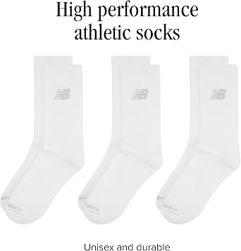 New Balance Unisex 3 Pack Crew Socks, White, M UK