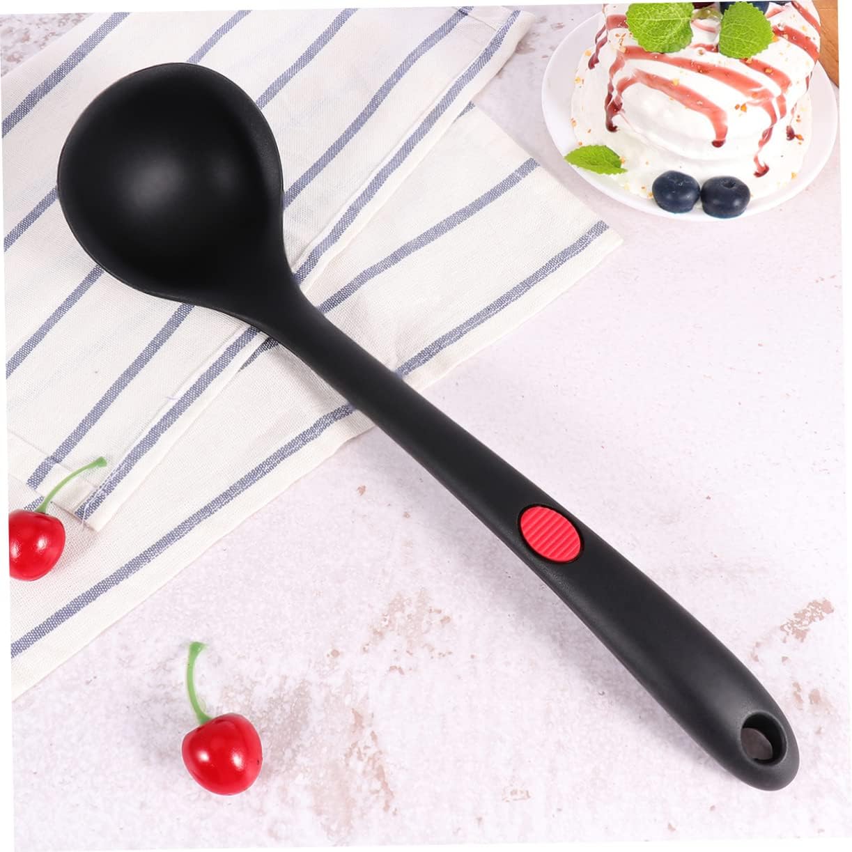 GLEAVI 2pcs Silicone Black Soup Ladle Non Stick Kitchen Utensil Heat Resistant Cooking Tool for Home Restaurant Use Ergonomic Design for and Hanging Convenience