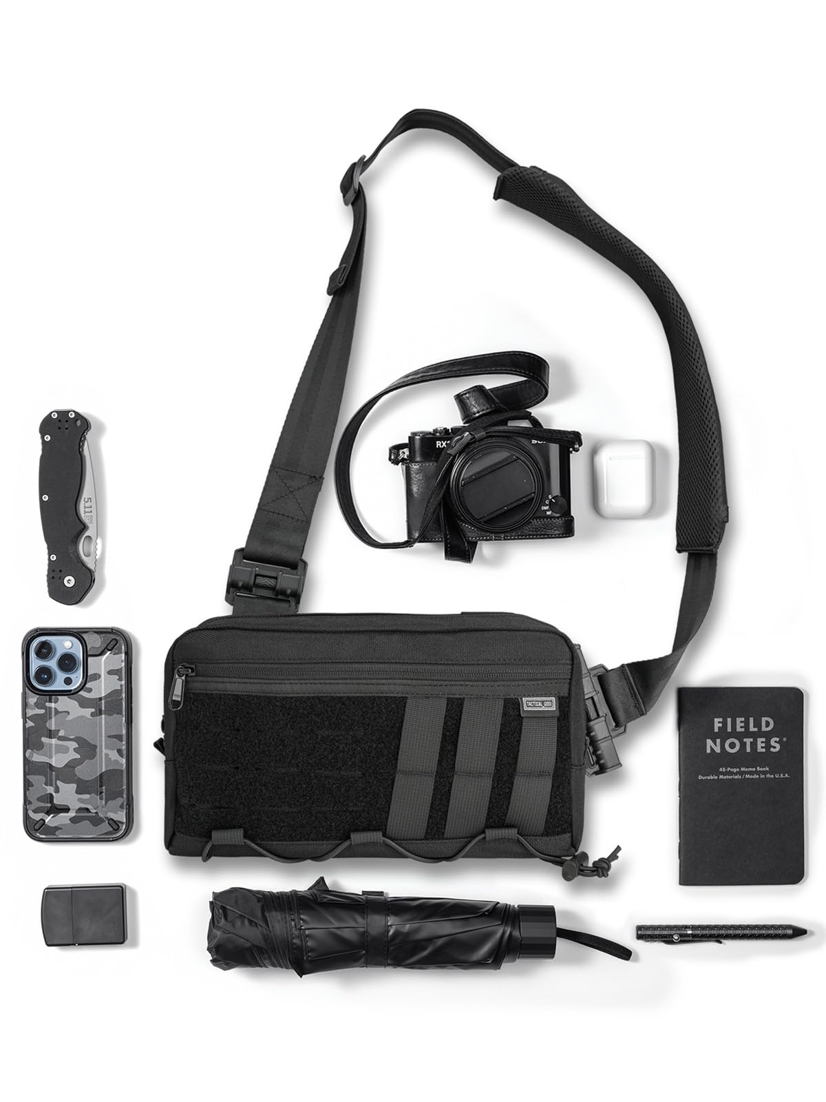 TACTICAL_GEEK Cache L3 EDC Leichter Sling Bag Chest Crossbody Bag für Herren Damen, Kompakt Bauchtasche, Verstellbarer Schultergurt Umhängetasche, Schultertasche Brusttasche für Reise Schule Wandern