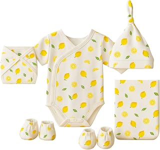 MOM'S HOME Organic Cotton New Born Baby Essentials Gift Set | Baby Shower Gift Hamper | Baby Clothing Gift Combo | Lemon |... Price In India