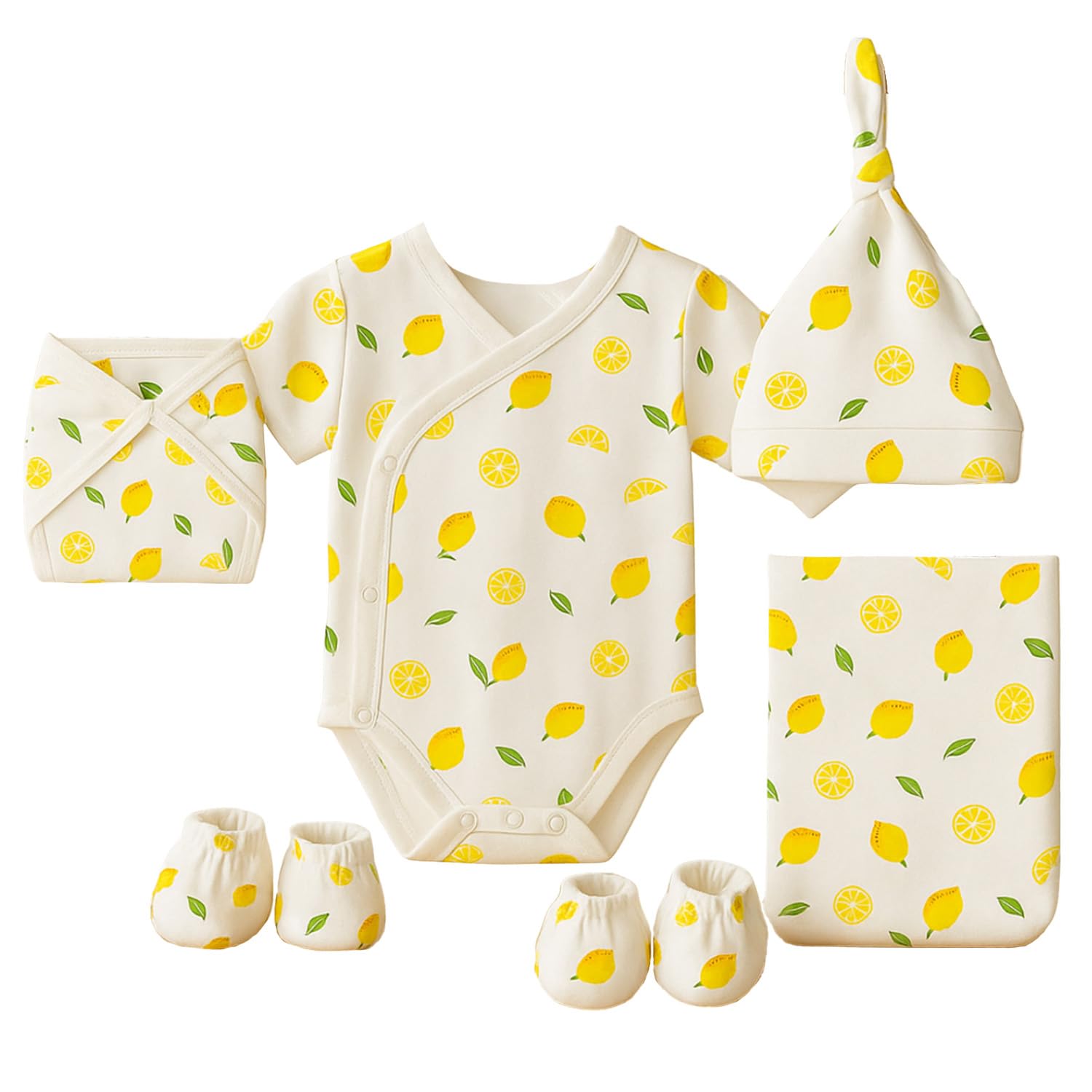 Organic Cotton New Born Baby Essentials Gift Set | Baby Shower Gift Hamper | Baby Clothing Gift Combo | Lemon | Pack of 6