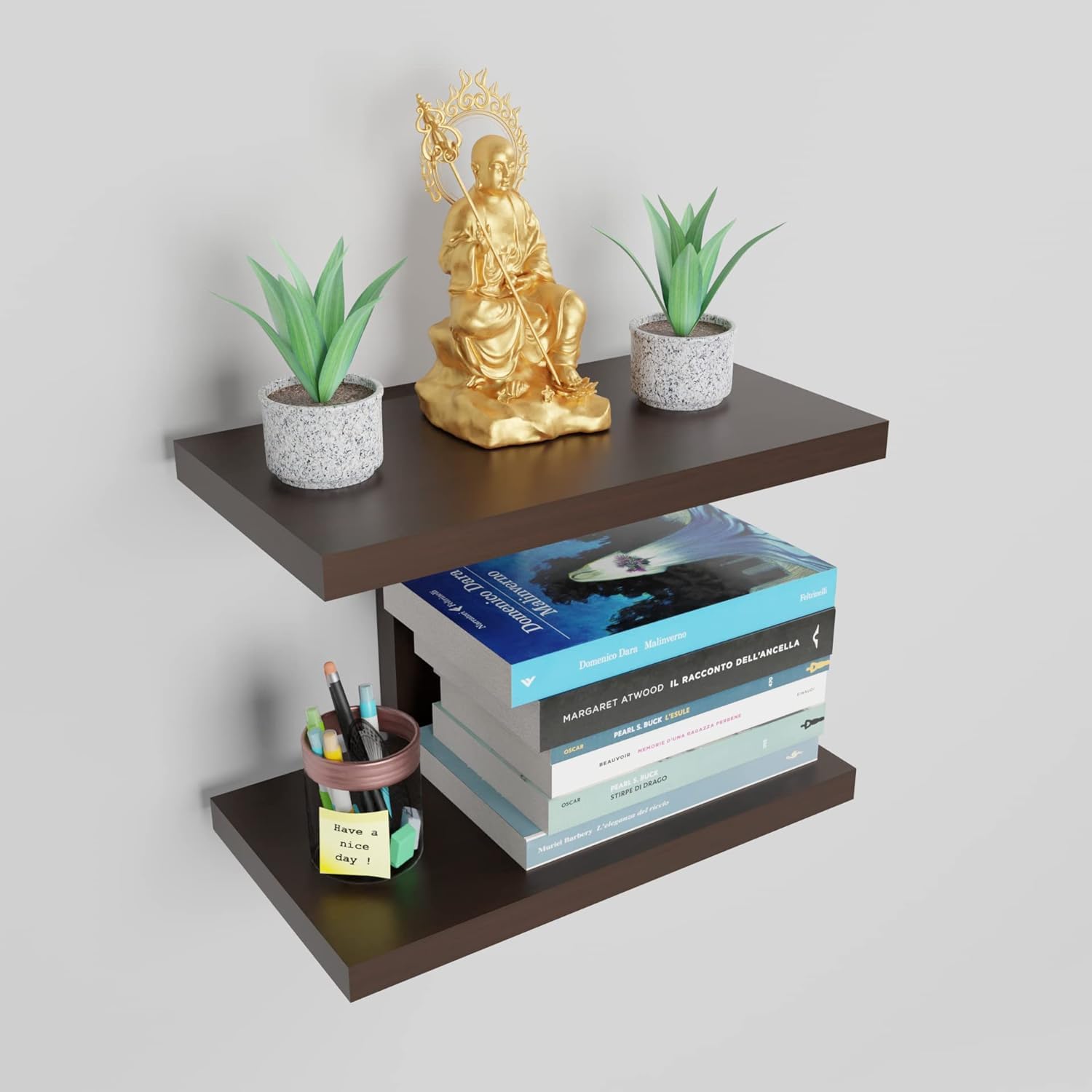 Wooden Wall Shelf Book Shelf & Display Rack | Wall Mountable Engineered Wood Decorative Floating Shelf for Living Room, Bedroom & Home Décor | 2-Tier Storage, Space-Saving Design-image-7
