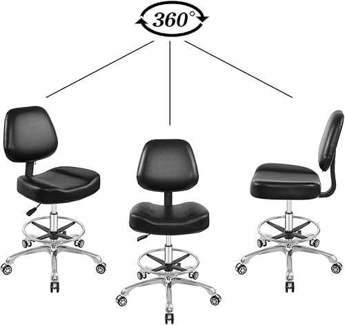 Miniatura 4 de Silla elevadora, taburete ajustable con respaldo y reposapiés, asiento giratorio, ruedas giratorias para estudio, oficina, salón, mostrador, sillas