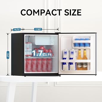 1.7 Cu.Ft Mini Fridge with Freezer, Mini Fridge for Bedroom, Small Refrigerator, Dorm Refrigerators with Freezer, Compact Refrigerator for Office, Apartment, Bedroom (Grey)