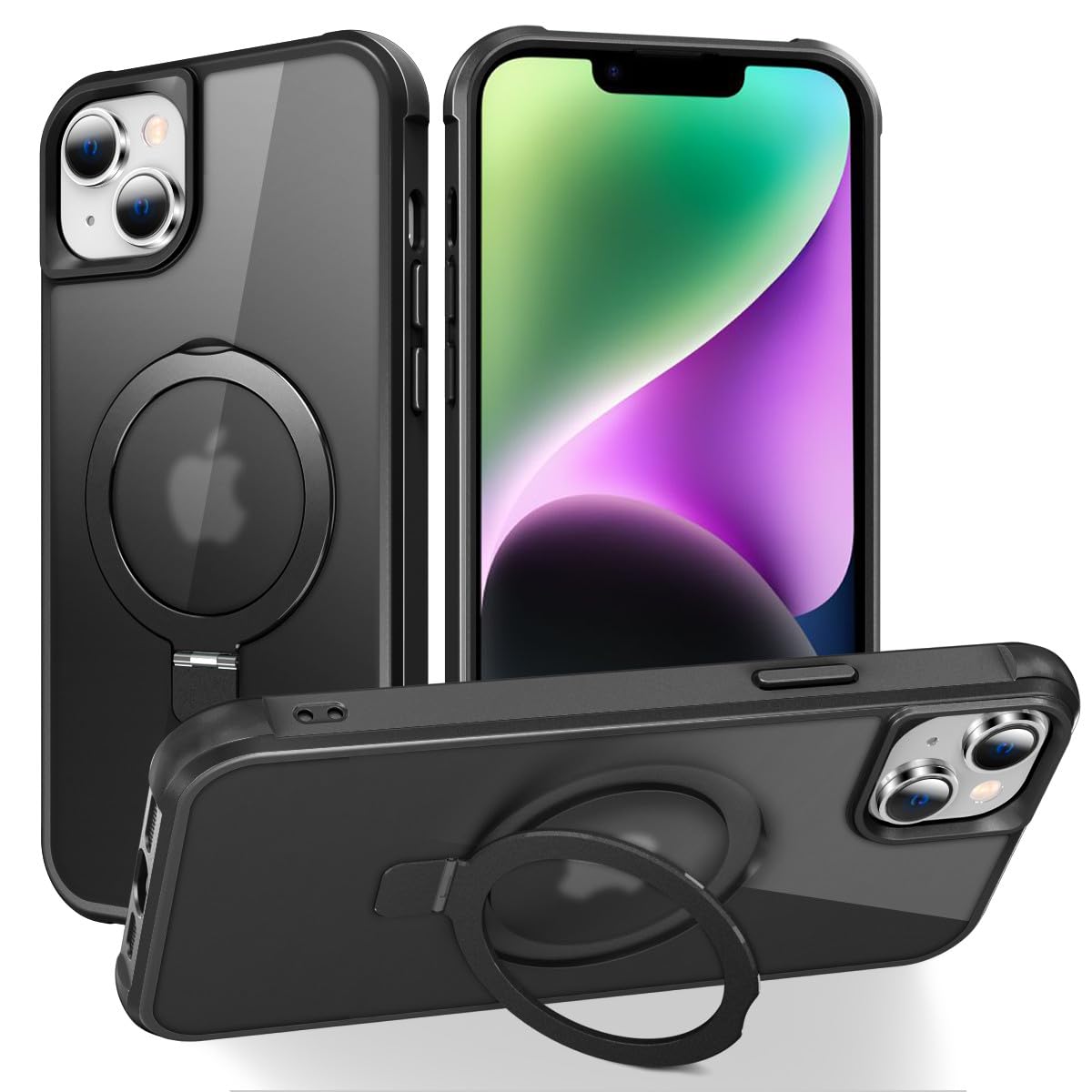CHAOFEnG Magnetic Compatible with iPhone 14 Plus Case with Stand [Military Grade Drop Tested][Compatible with Magnet] Ring Translucent Slim Hard Back