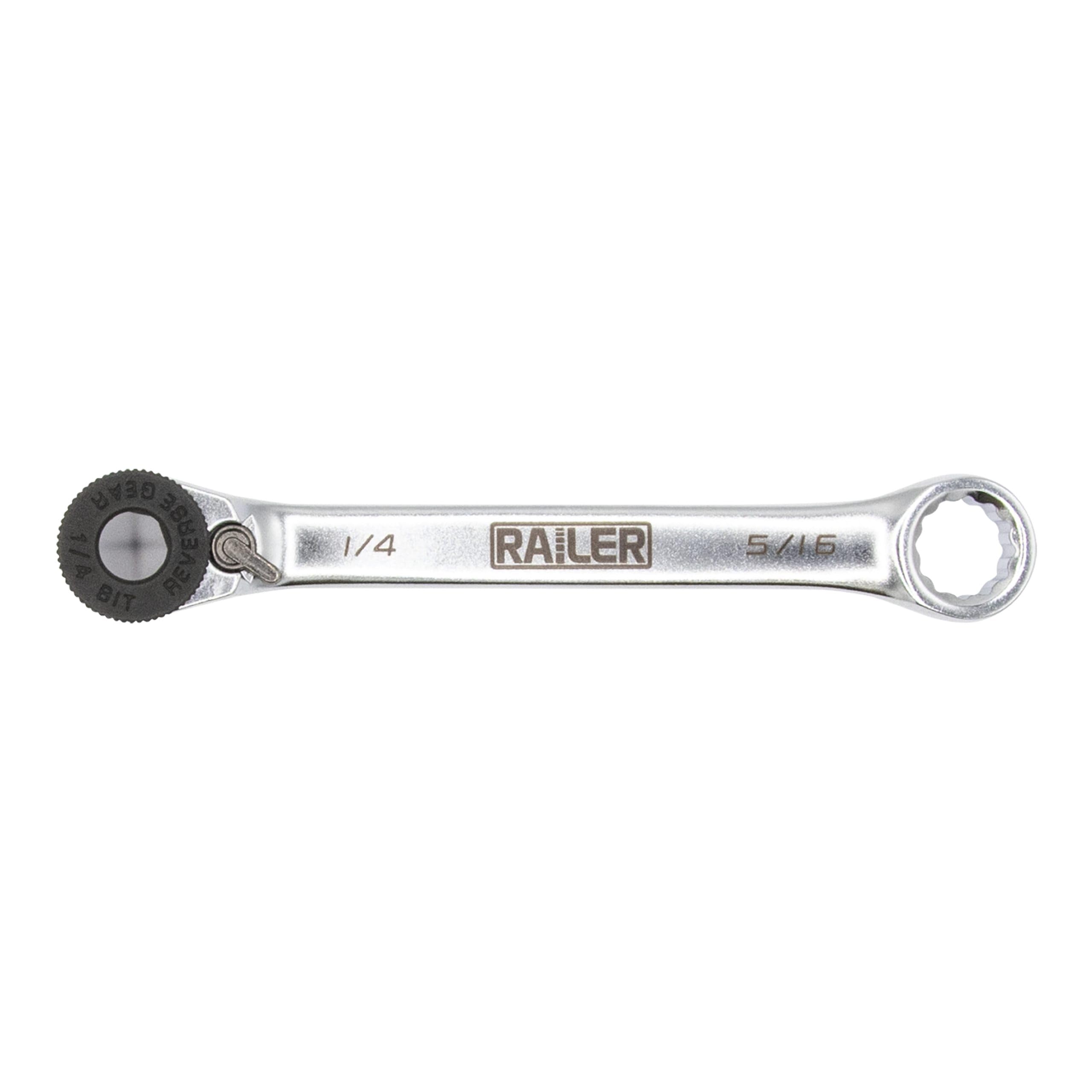 Railer Double Ended 1/4" Hex Mini Bit Ratchet | Industrial Strength Ratcheting Screwdriver with 5/16" Wrench