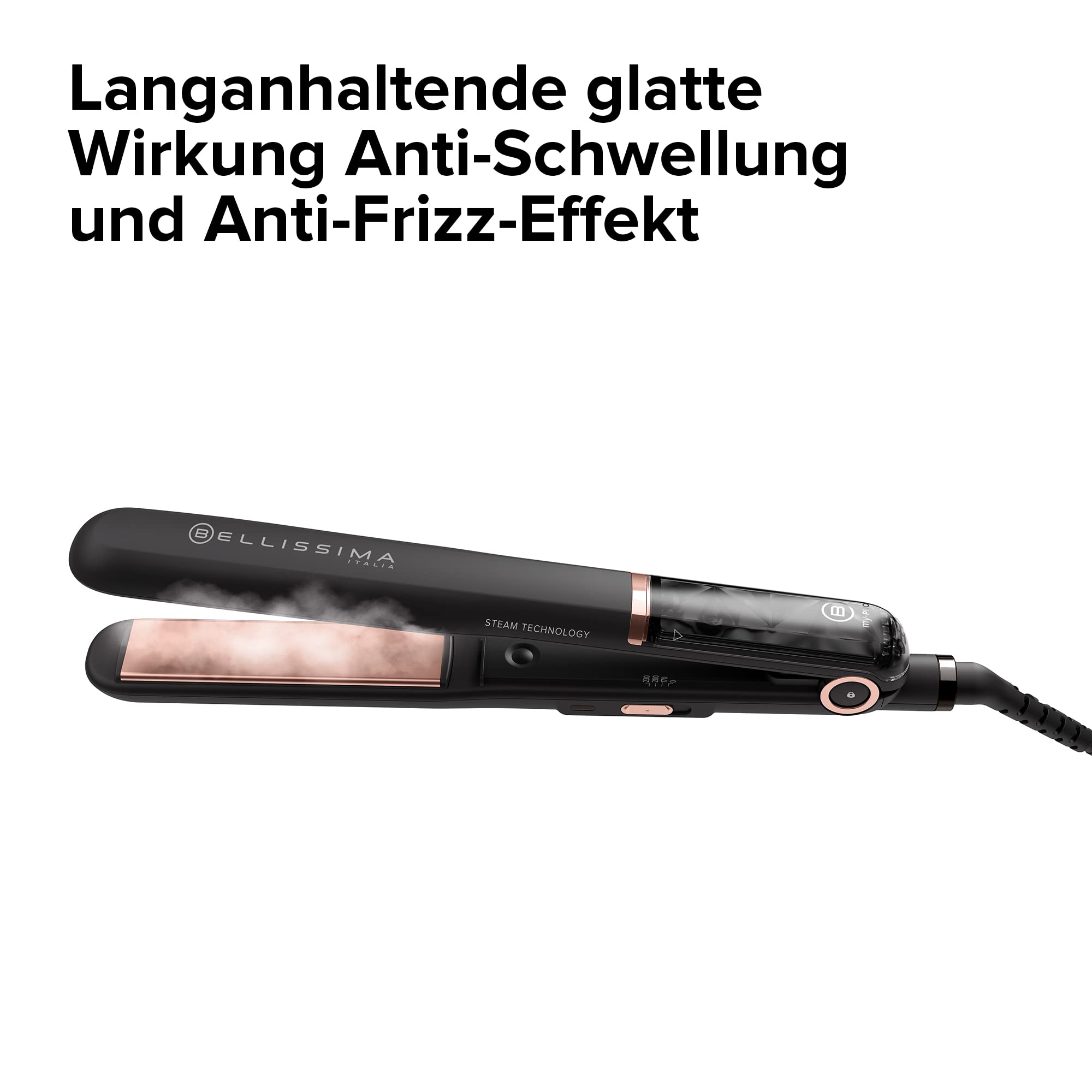 Bellissima My Pro Steam B28 100, das Dampfglätteisen der Stars, haarglätter, lang anhaltende glatte Wirkung, Keramikbeschichtung, Temperaturregelung auf 170°C - 200°C - 230°C, Schnellheizfunktion