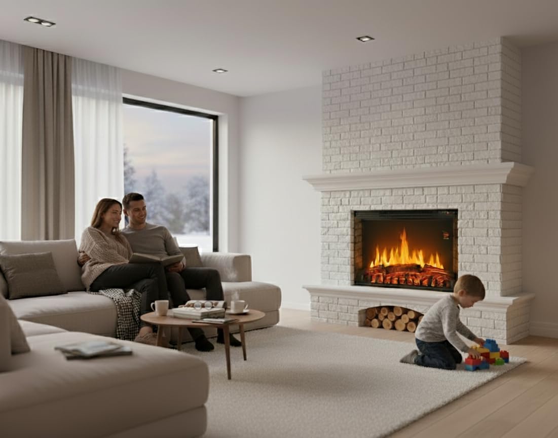 CHEMIN'ARTE Insert Électrique Encastrable Oxford XL Effet Flammes LED - Chauffage 2000W - 76 x 21 x 45 cm - avec Thermostat Électronique et Télécommande - Conçu en France