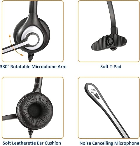 Miniatura 5 de Wantek Auriculares de teléfono con cable RJ9 con micrófono y cancelación de ruido compatibles con Plantronics Polycom VVX310 410 Yealink S12 Avaya