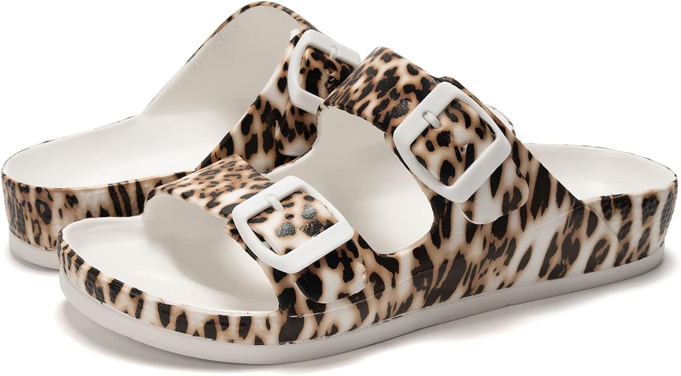 FUNKYMONKEY Women's Comfort Slides Double Buckle Adjustable EVA Flat Sandals - Image 5