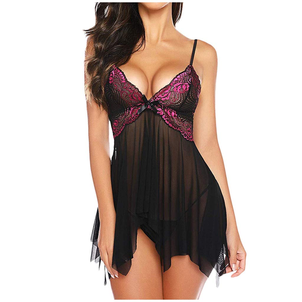 Women's Pyjamas Ice Silk V Neck Large Size Sexy Night Dress Sleepshirt Lace Nightdress Pyjamas Dress Lingerie Sexy Sleepwear Gift for Women Pyjamas