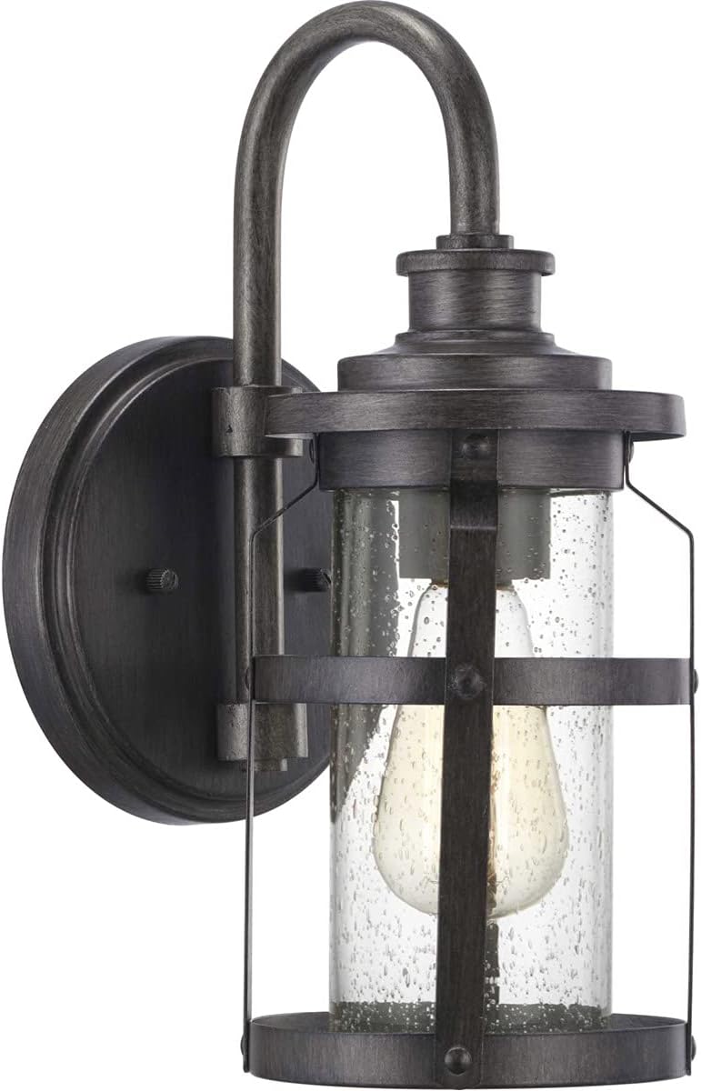 Progress Lighting Haslett Collection 1-Light Clear Seeded Glass Farmhouse Outdoor Small Wall Lantern Light Antique Pewter