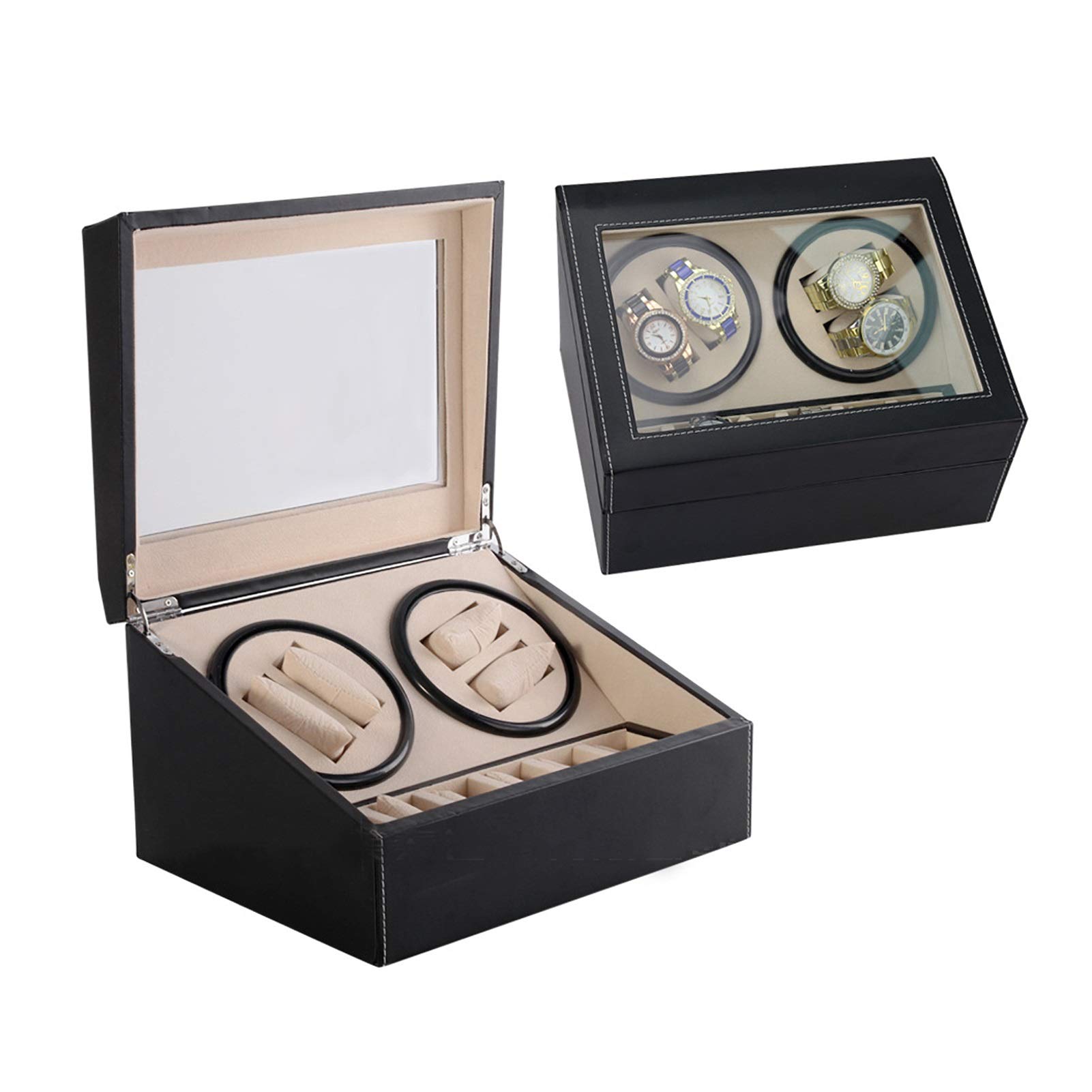Scatola carica orologi automatica, 4 + 6 slot in pelle PU con motore ultra silenzioso, custodia per orologio meccanico da uomo