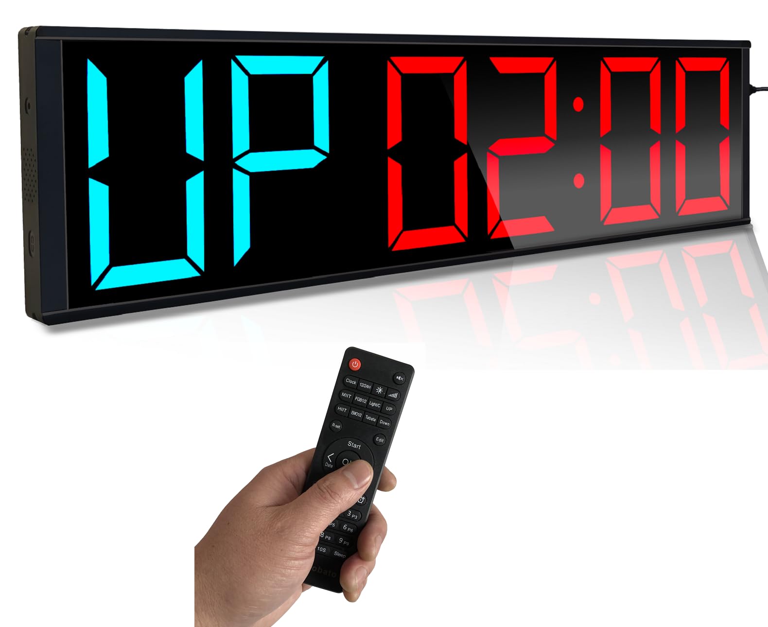 26'' Extra Large Home GYM Timer Clock, Programable Workout Interval Timer, Digital Wall Clock, with 7-color Night Light, 8 Alarm Clocks, Calendar/Temperature, Countdown & Stopwatch (Blue & Red)