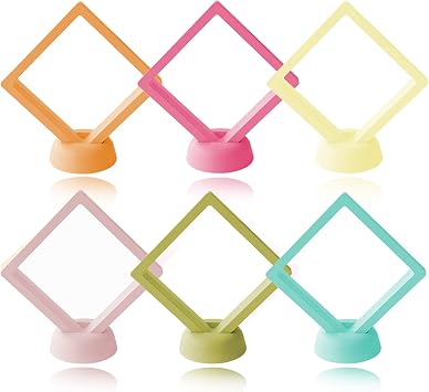 6 PCS 3D Floating Frame Display Holder Stands, Coins Display Case Travel Portable PE Film Jewelry Storage Box Transparent Display Organizer for Challenge Coins, AA Medallions, Gems 2.7/4.33 IN 2.7in