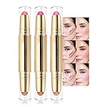 evpct 3Pcs 2In1 Blush Contour Multiuse Makeup Sticks Set, Pink Rose Berry Tan & Nude Brown Creamy Butter Blush Bronzer Contour Multiuse Stick for Cheeks Lips Eyes Faces, Ultra-Creamy Radiant Finish