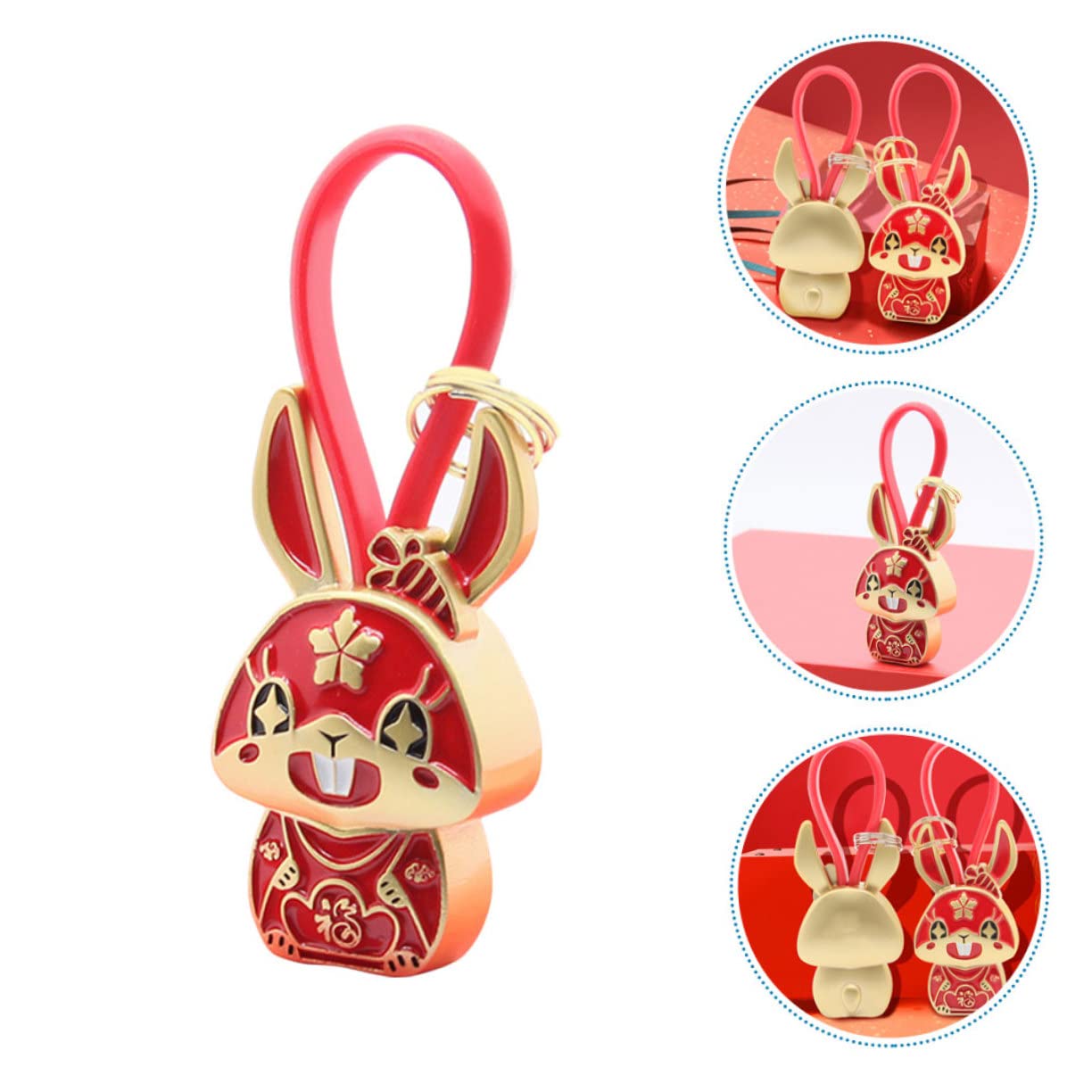 SOIMISS 5 Piezas Llavero Conejo Estatua De Conejo Retro Decoración De Llavero De o Chinos Colgante Retro Encantos De Decoración Dorada Zodiaco Chino Metal Rojo