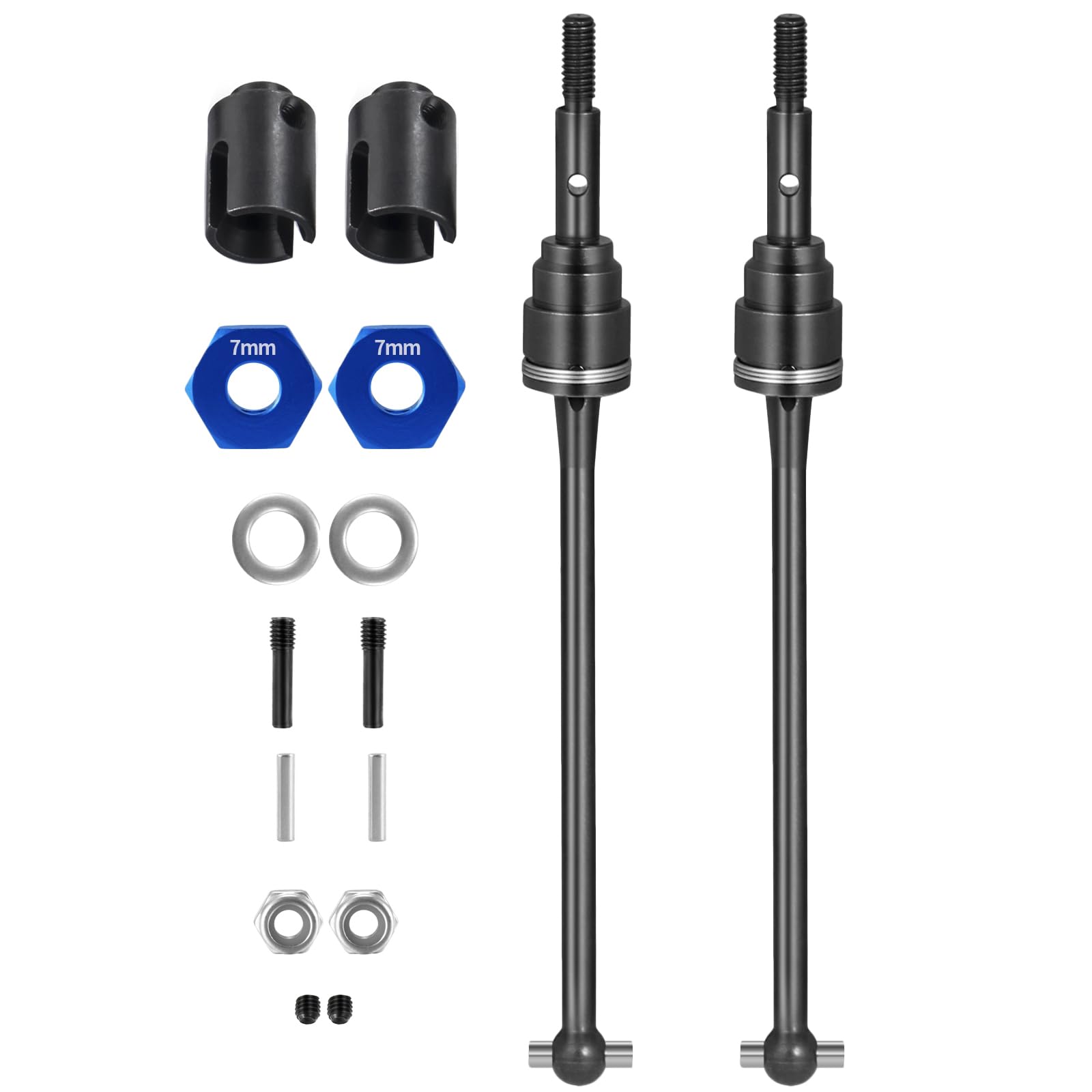 WEFEINO Steel Front Rear Drive Shaft CVD Driveshaft Upgrade Parts for 1/10 Tra-xxas Slash Rustler Stampede Hoss VXL 4X4 2WD RC Car (Front)