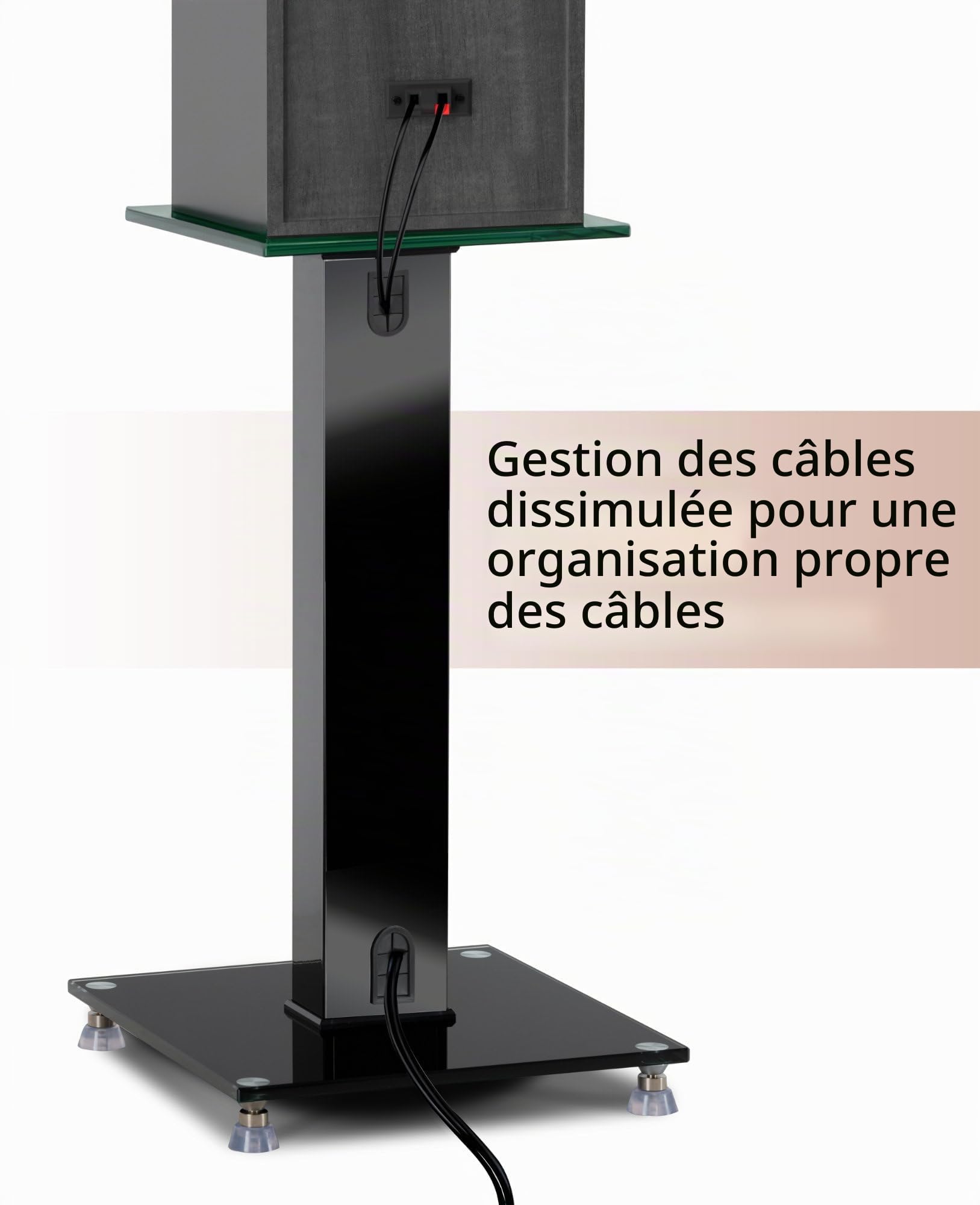 Pronomic SLS-282 BK Pieds d’Enceintes Paire, Plaques en Verre Noir