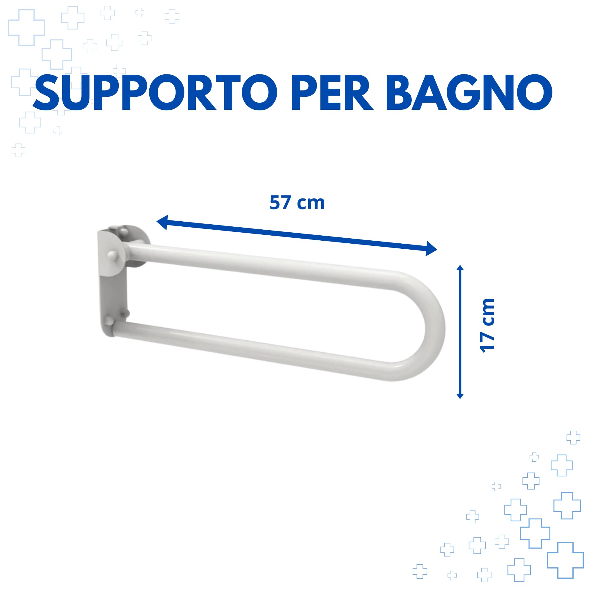 Maniglione Bagno Doccia Pieghevole Ribaltabile 53cm, Acciaio Inossidabile, Supporto di Sicurezza, Piastra a Muro con Fori, Anziani e Disabili