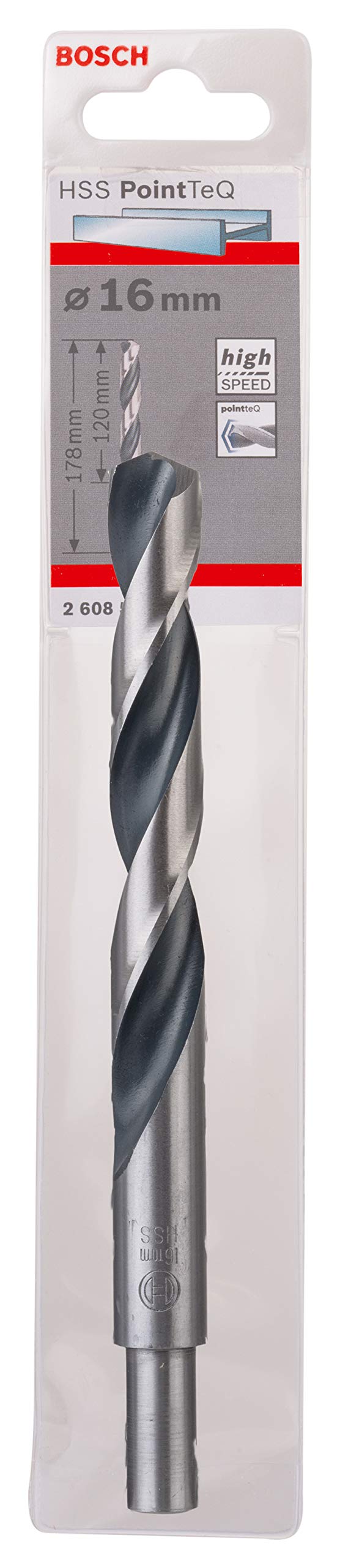 Bosch Professional PointTeQ HSS Twist Drill Bit (for Metal, Reduced Shank, 16 x 120 x 178 mm, Accessories for Drill Driver)