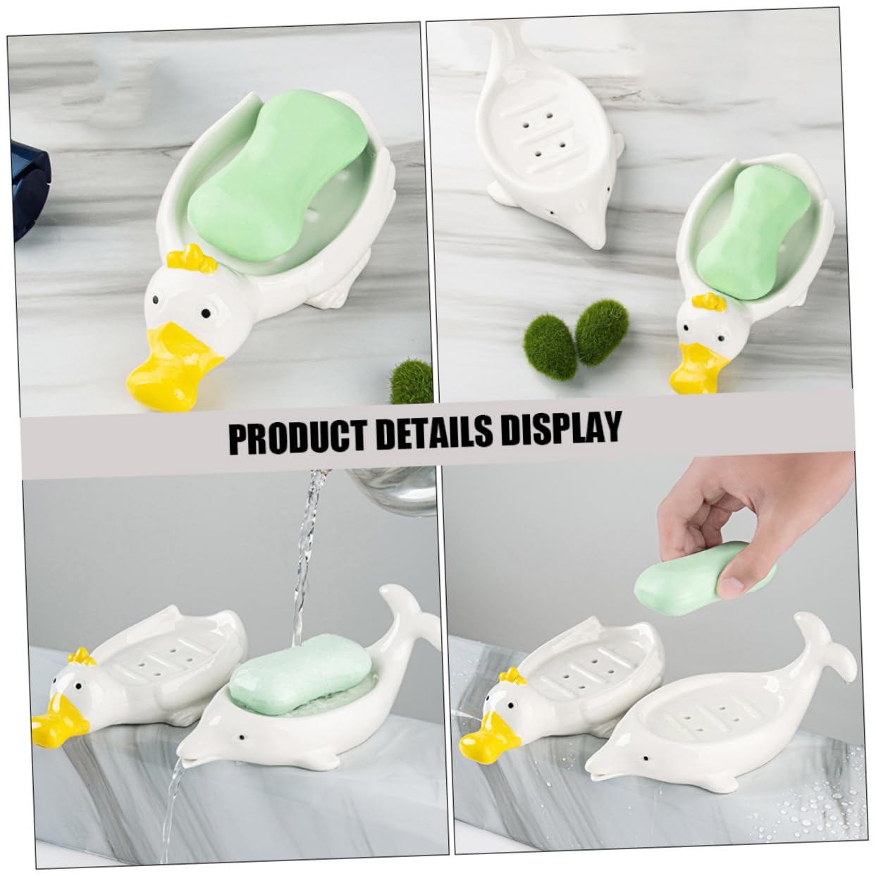 Jabonera de Cerámica Animal Marino Blanco 2 Piezas para Baño | Autodrenaje, Soporte para Esponja y Joyas, Decoración de Aseo, Obsequio de Inauguración