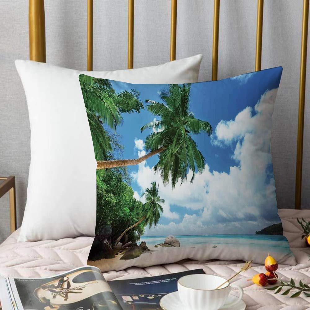 HENGLI Soft Decorative Throw Pillow Cover Cushion Covers,Ocean Decor,Beach Coconut Tree Mahe Island Coastal Print,Pillowcase Pillow Shams, for Sofa Bedroom Car Chair 18x18 Inch/45x45 cm