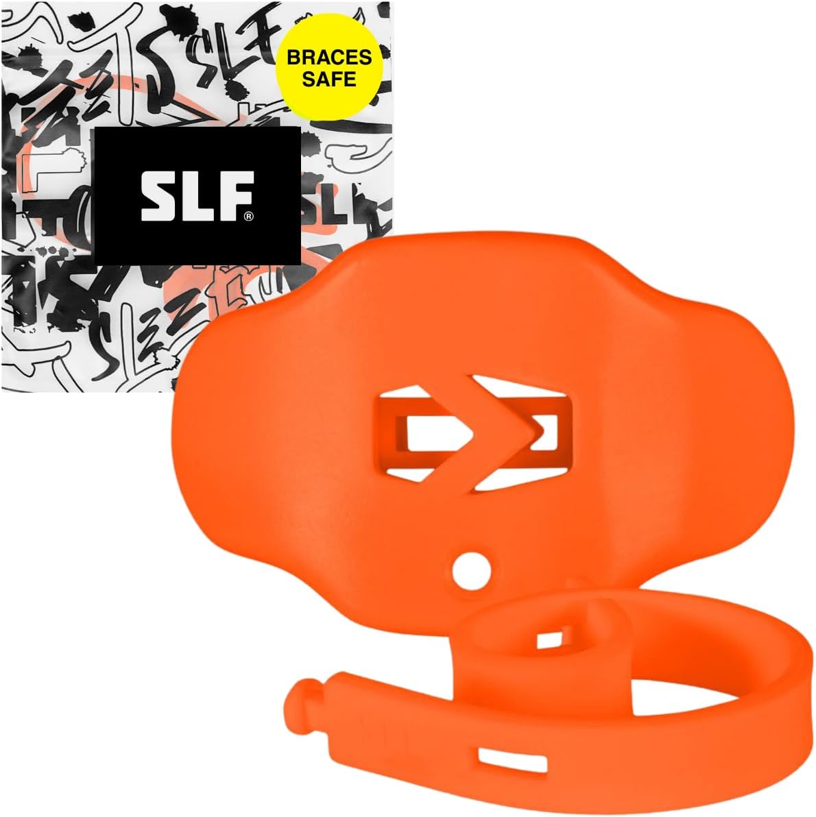 SLEEFS Football Mouth Guard - Adult/Youth Mouthguard with Strap - Lip/Teeth Protector Mouthpiece - No Boil - for Youth/Adults, Maximum Air Flow, for All Sports - Orange
