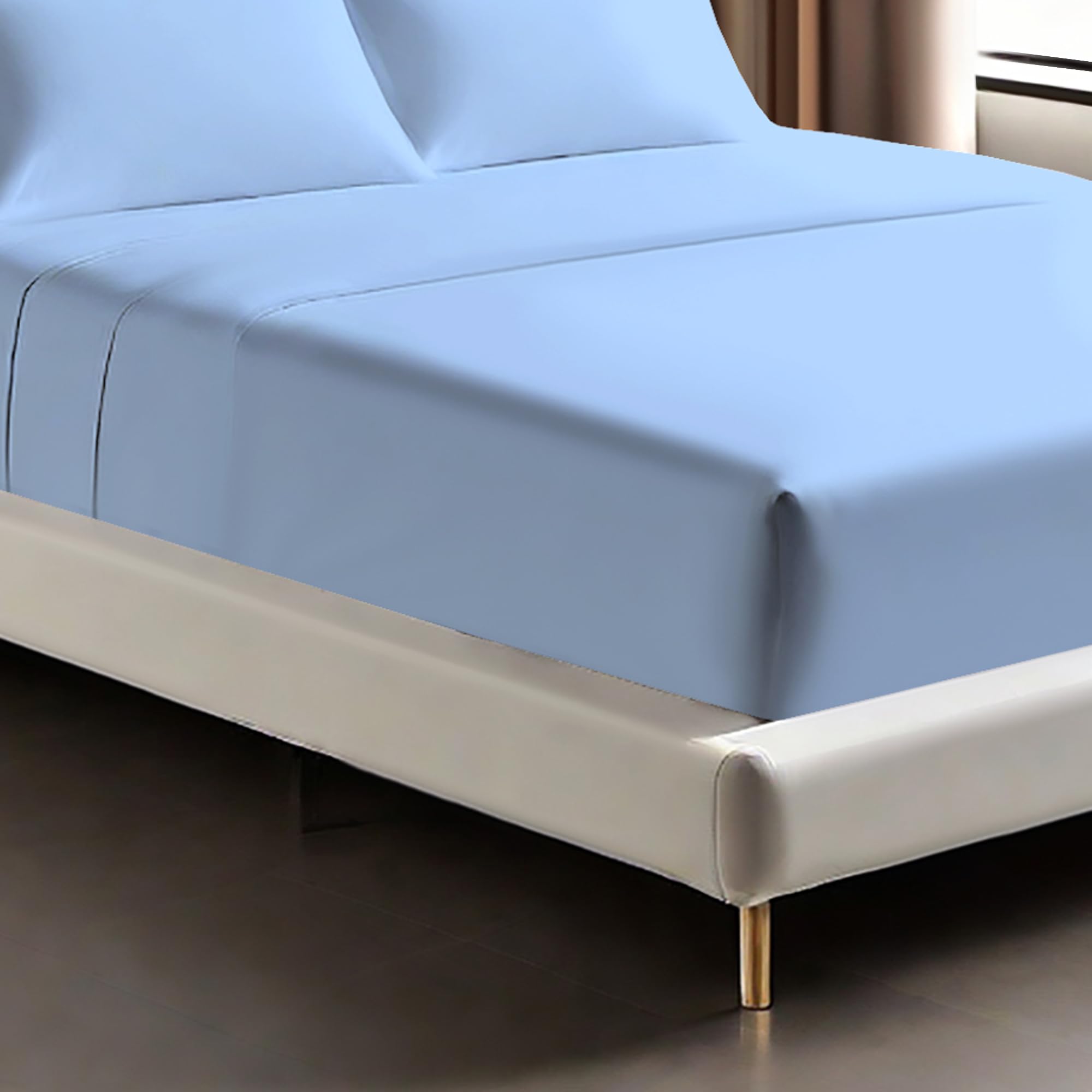 Egyptian Cotton Fitted Sheets 25cm Deep Mattress Pocket 200 Thread Count Fitted Bed Sheet- Soft & Comfortable Bottom Sheet (Blue - Image 3