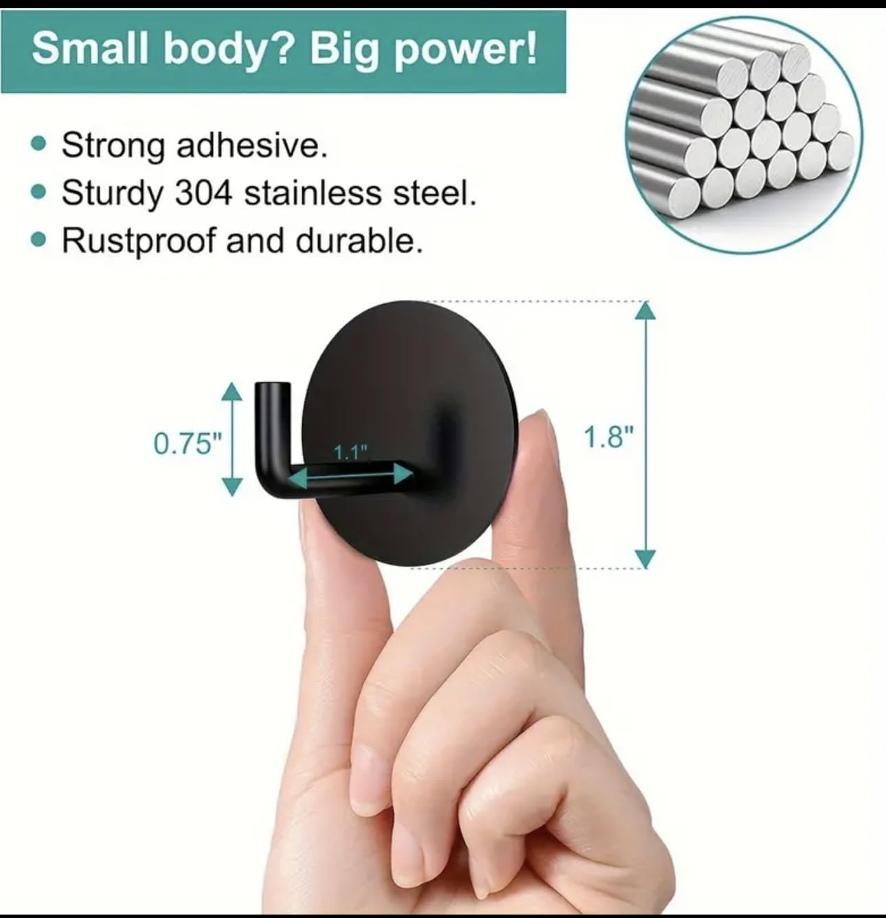 OSLEN 4 PS Self Adhesive Stainless Steel Hooks Heavy Duty Shower Hook Waterproof, Black Stick on Hooks for Hanging Coat/Hat/Towel Robe Clothes, Removable Bathroom Adhesive Wall Hooks(Without Drilling) 1