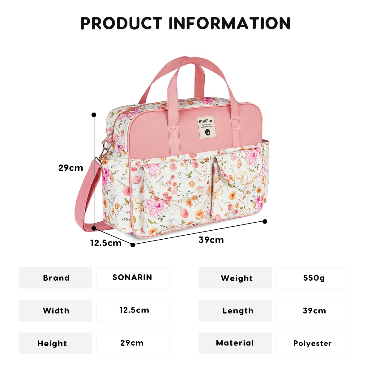 SONARIN Gran Capacidad Multifuncional Bolsa de Pañales para Bebés,Materna Messenger Bolsos Bandolera Bolsa de Viaje para Pañales Impermeable con Correa de Hombro & Cambiador